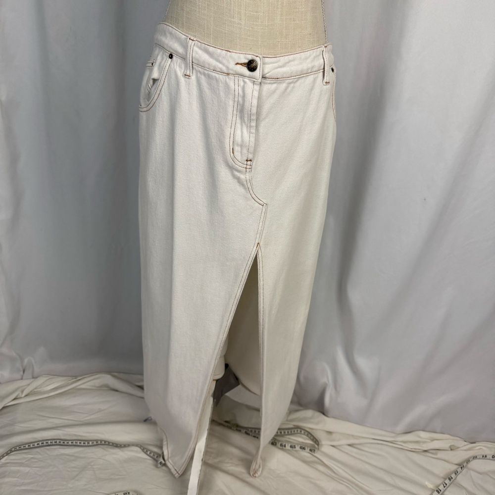 Lioness Barbie Split Cream White Denim Maxi Skirt Women's L - Picture 3 of 10